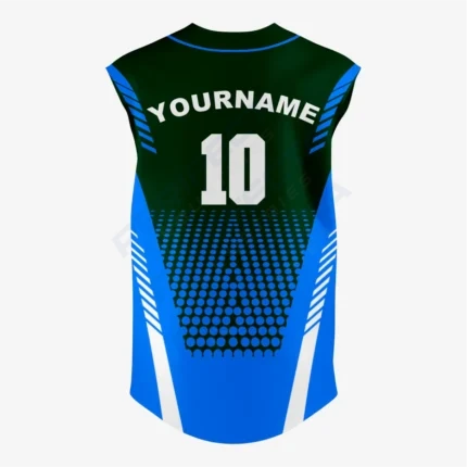 Alternative view of Custom Blue/Dark Green Sleeveless Full Button Softball Jersey – Men/Women