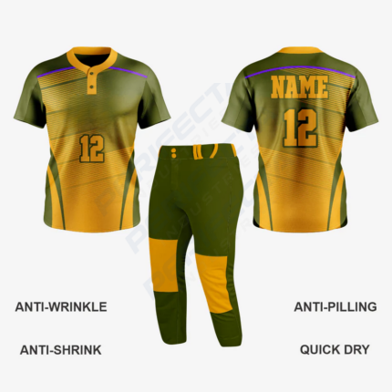 Alternative view of Custom Softball 2 Button Jersey/Pant in Army Green/Gold